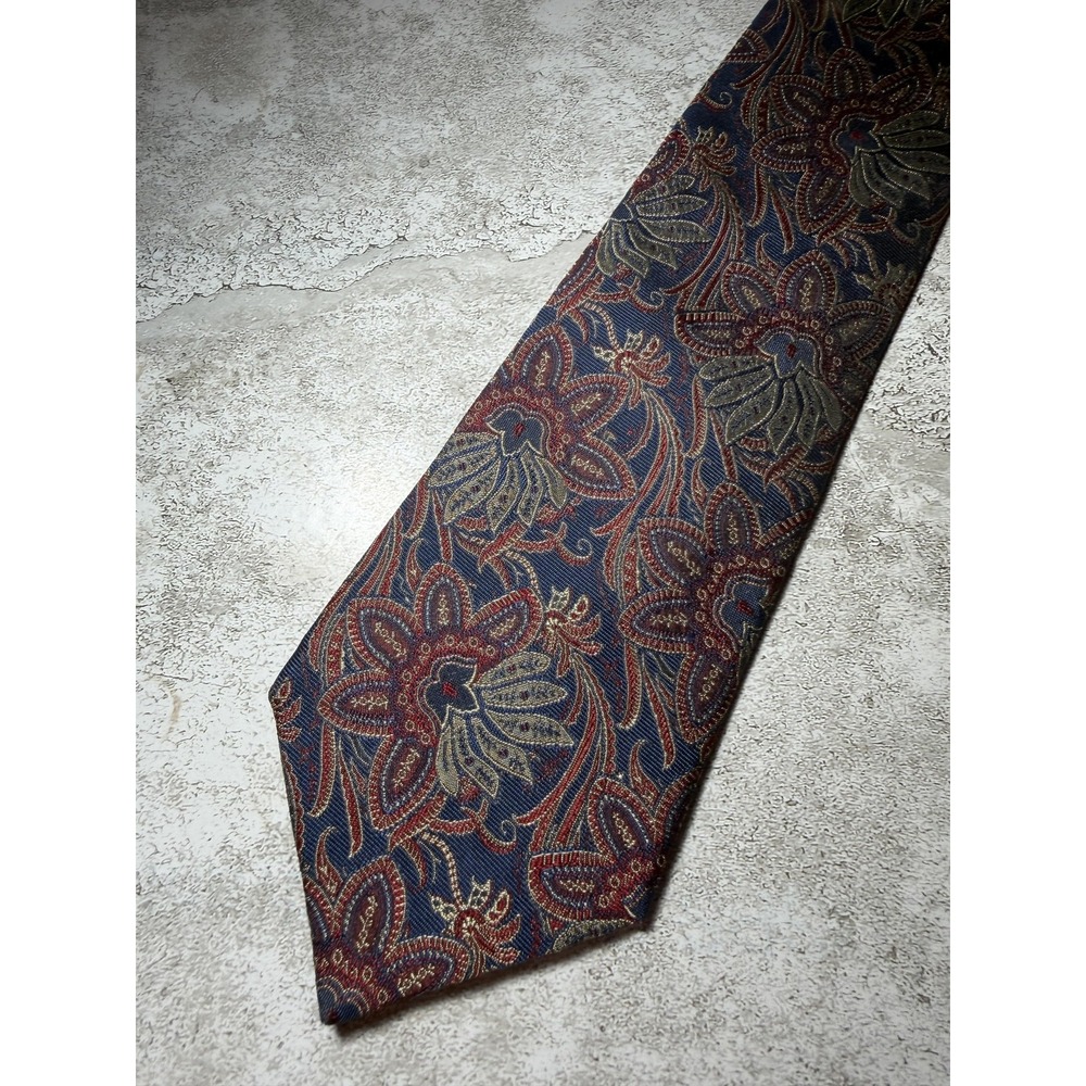 Aquascutum Tie Mens One Size Blue Paisley Jacquard 100% Silk Pointed Necktie